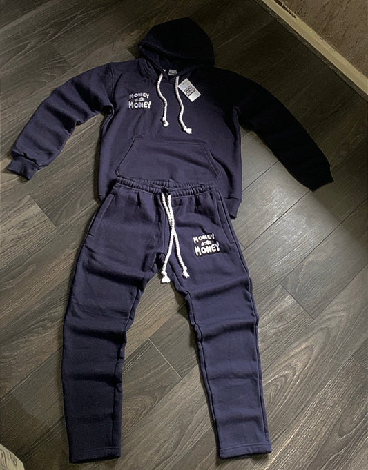 MONEYI$MONEY Navy blue/White Hoodie set