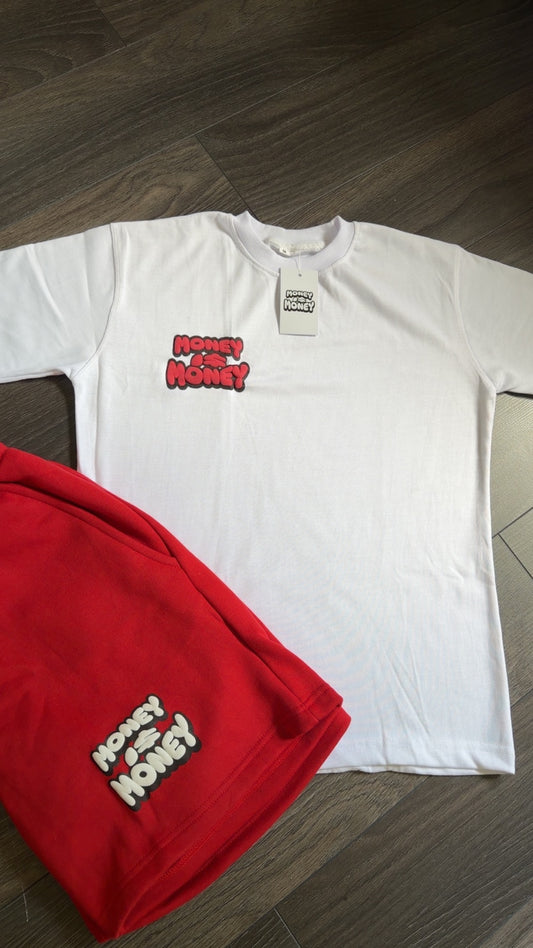 MONEYI$MONEY Red/White Shorts Set